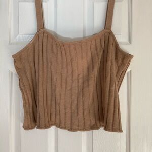 Brown Ribbed Knit Tank Top